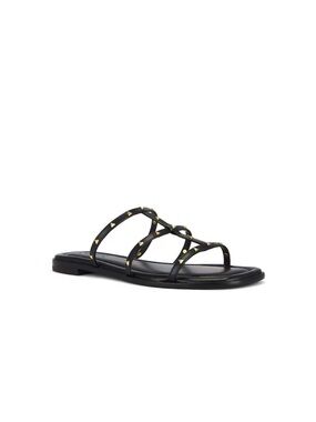 Schutz Lydia Black Leather Studded Sandals in Black New!